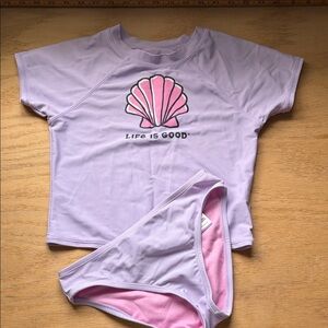 Life Is Good Lavender Rash Guard Set with Pink Shell Graphic